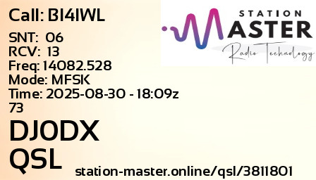 QSL Card for DJ0DX QSO with BI4IWL