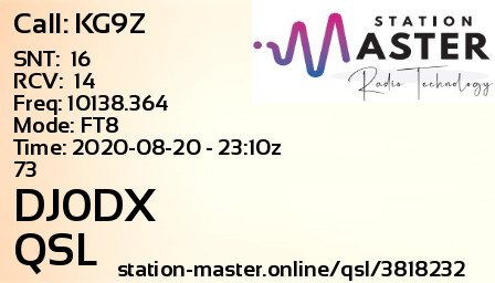 QSL Card for DJ0DX QSO with KG9Z