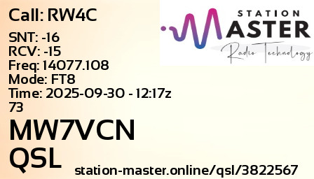QSL Card for MW7VCN QSO with RW4C