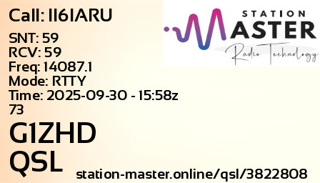 QSL Card for G1ZHD QSO with II6IARU