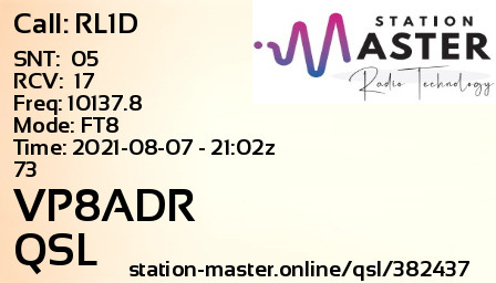 QSL Card for VP8ADR QSO with RL1D