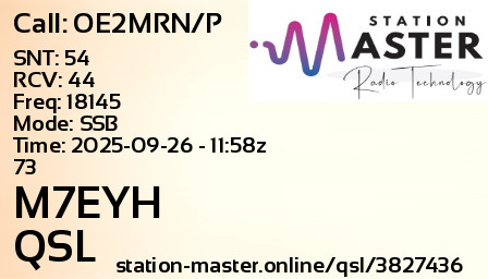 QSL Card for M7EYH QSO with OE2MRN/P