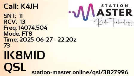 QSL Card for IK8MID QSO with K4JH
