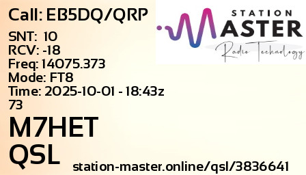 QSL Card for M7HET QSO with EB5DQ/QRP