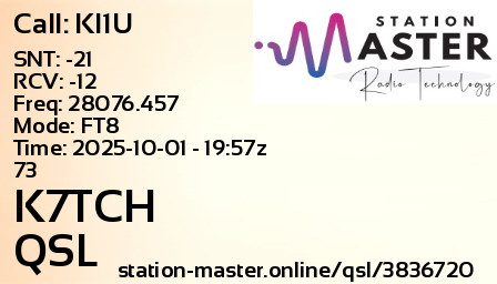 QSL Card for K7TCH QSO with KI1U