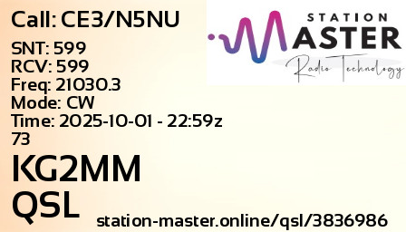 QSL Card for KG2MM QSO with CE3/N5NU