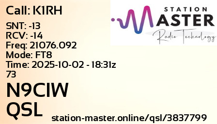 QSL Card for N9CIW QSO with K1RH