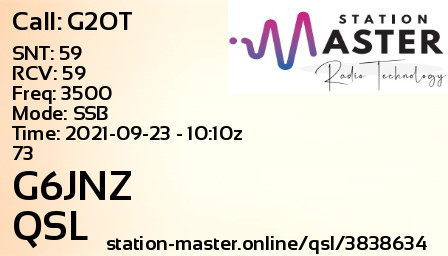 QSL Card for G6JNZ QSO with G2OT