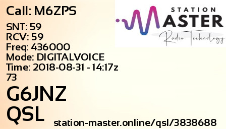 QSL Card for G6JNZ QSO with M6ZPS