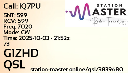 QSL Card for G1ZHD QSO with IQ7PU