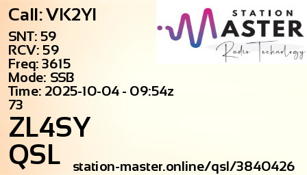 QSL Card for ZL4SY QSO with VK2YI
