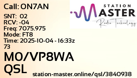 QSL Card for M0/VP8WA QSO with ON7AN