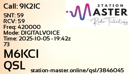 QSL Card for M6KCI QSO with 9K2IC