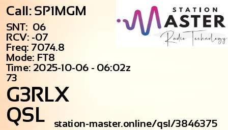QSL Card for G3RLX QSO with SP1MGM