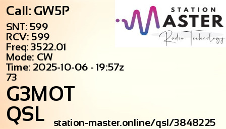 QSL Card for G3MOT QSO with GW5P