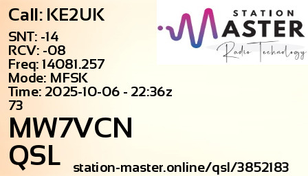 QSL Card for MW7VCN QSO with KE2UK