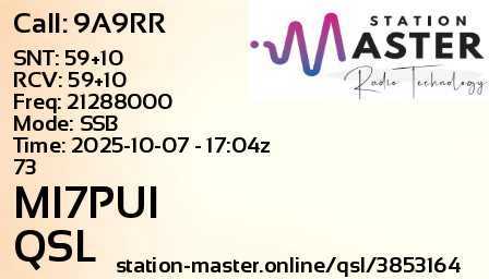 QSL Card for MI7PUI QSO with 9A9RR