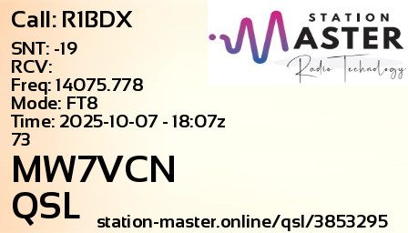 QSL Card for MW7VCN QSO with R1BDX