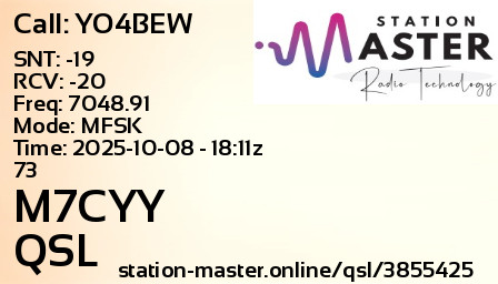 QSL Card for M7CYY QSO with YO4BEW