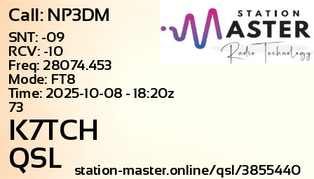 QSL Card for K7TCH QSO with NP3DM