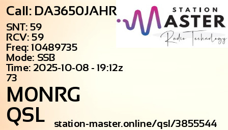 QSL Card for M0NRG QSO with DA3650JAHR