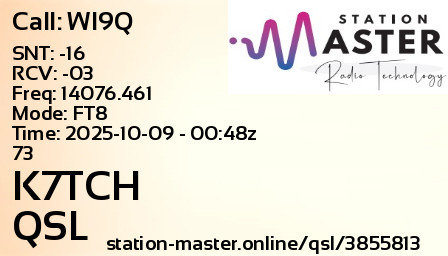 QSL Card for K7TCH QSO with WI9Q