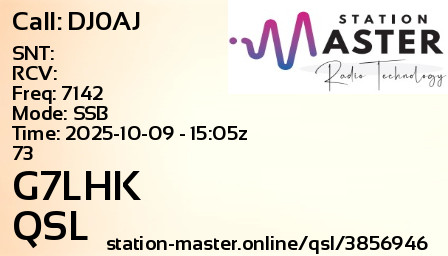 QSL Card for G7LHK QSO with DJ0AJ