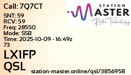 QSL Card for LX1FP QSO with 7Q7CT