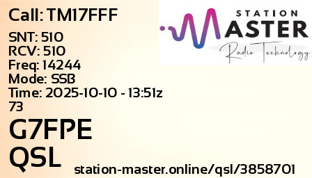 QSL Card for G7FPE QSO with TM17FFF