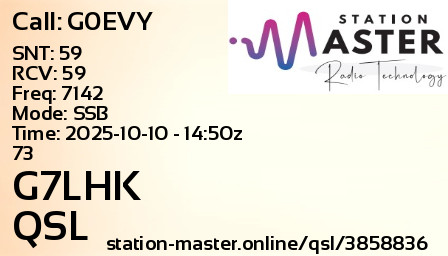 QSL Card for G7LHK QSO with G0EVY