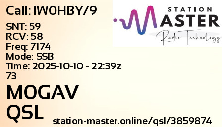 QSL Card for M0GAV QSO with IW0HBY/9