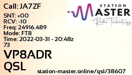 QSL Card for VP8ADR QSO with JA7ZF