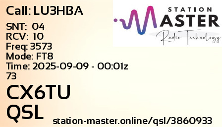 QSL Card for CX6TU QSO with LU3HBA