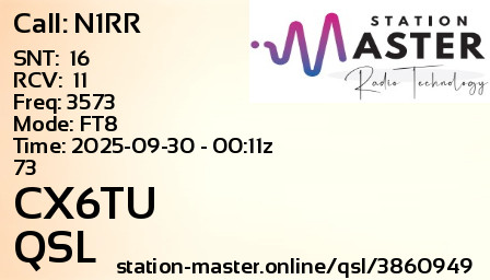 QSL Card for CX6TU QSO with N1RR