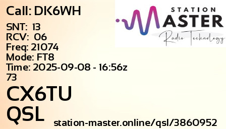 QSL Card for CX6TU QSO with DK6WH
