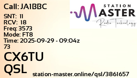 QSL Card for CX6TU QSO with JA1BBC