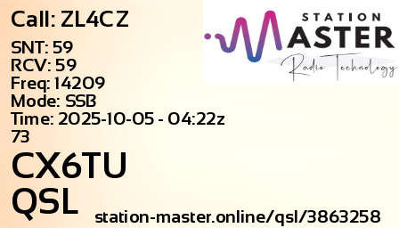 QSL Card for CX6TU QSO with ZL4CZ
