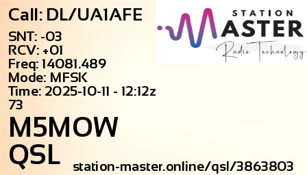 QSL Card for M5MOW QSO with DL/UA1AFE