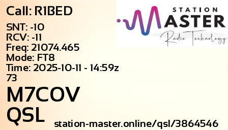 QSL Card for M7COV QSO with R1BED