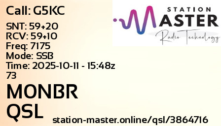 QSL Card for M0NBR QSO with G5KC