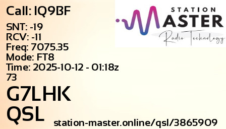 QSL Card for G7LHK QSO with IQ9BF