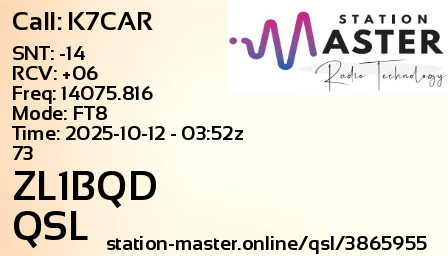 QSL Card for ZL1BQD QSO with K7CAR