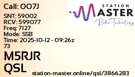 QSL Card for M5RJR QSO with OO7J