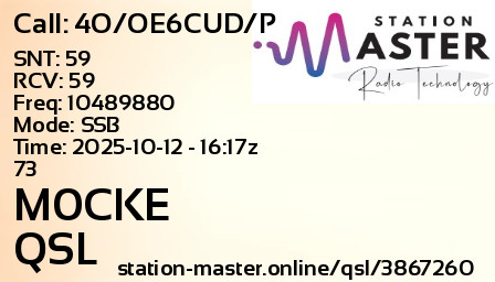 QSL Card for M0CKE QSO with 4O/OE6CUD/P