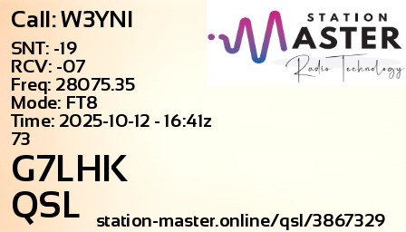 QSL Card for G7LHK QSO with W3YNI