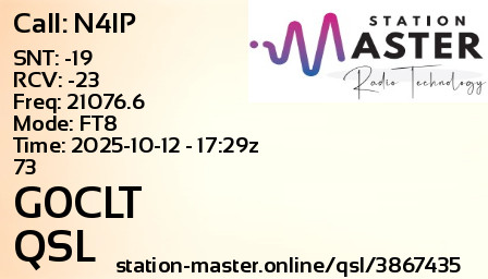 QSL Card for G0CLT QSO with N4IP
