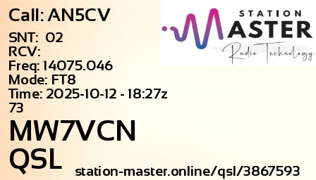 QSL Card for MW7VCN QSO with AN5CV
