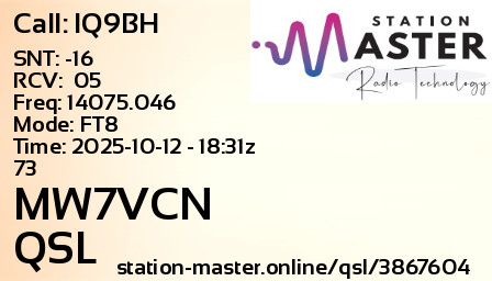 QSL Card for MW7VCN QSO with IQ9BH