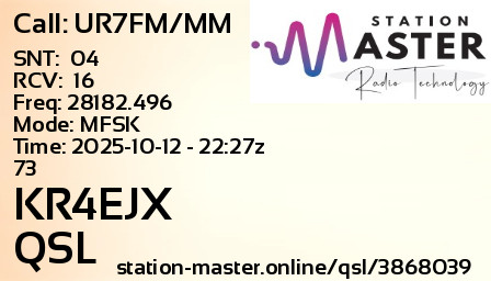 QSL Card for KR4EJX QSO with UR7FM/MM
