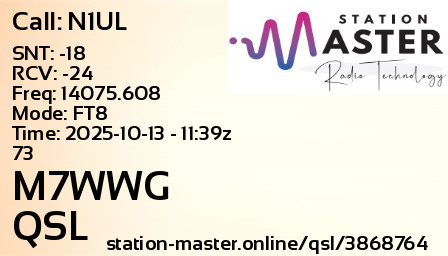 QSL Card for M7WWG QSO with N1UL